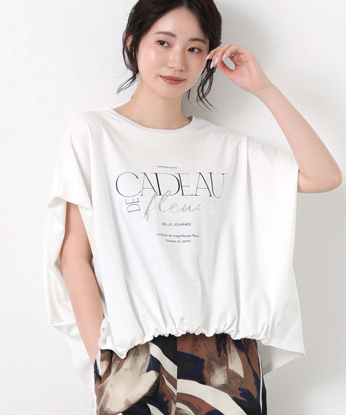 Gready Brilliant(グレディブリリアン)の「CADEAUワイドカットソー(Tシャツ/カットソー・レディース・オフホワイト/チャコールグレー・FREE)」の1枚目の写真
