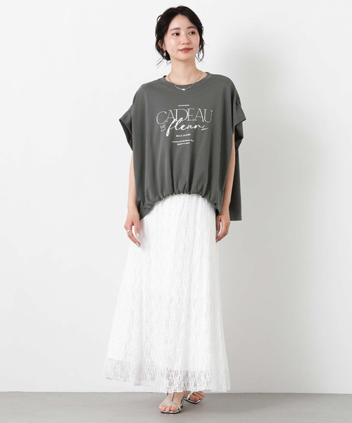 Gready Brilliant(グレディブリリアン)の「CADEAUワイドカットソー(Tシャツ/カットソー・レディース・オフホワイト/チャコールグレー・FREE)」の14枚目の写真