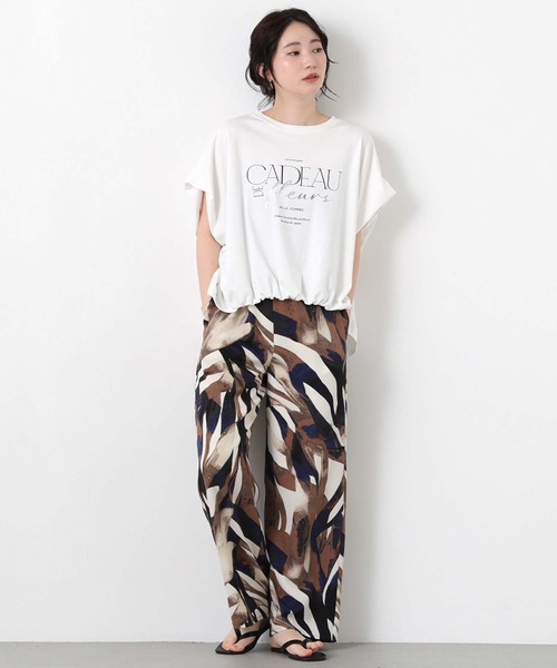 Gready Brilliant(グレディブリリアン)の「CADEAUワイドカットソー(Tシャツ/カットソー・レディース・オフホワイト/チャコールグレー・FREE)」の6枚目の写真