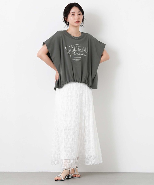 Gready Brilliant(グレディブリリアン)の「CADEAUワイドカットソー(Tシャツ/カットソー・レディース・オフホワイト/チャコールグレー・FREE)」の11枚目の写真