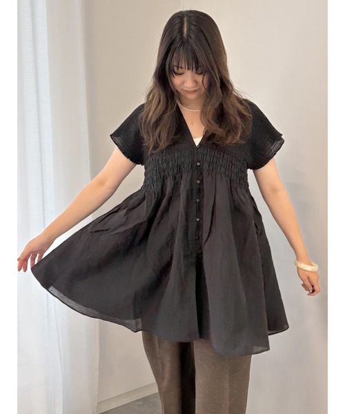 Te chichi（テチチ）の「シャーリングチュニック（チュニック・レディース・レッド/クリーム/ブラック・F）」の2枚目の写真