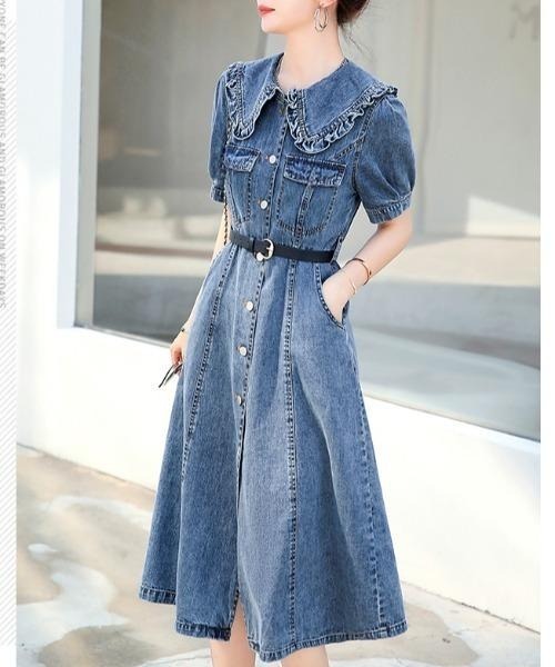 FAVORITO（ファヴォリート）の「ベルト付きデニムデカ襟シャツワンピース（ワンピース・レディース・ブルー・XL/L/M）」の8枚目の写真