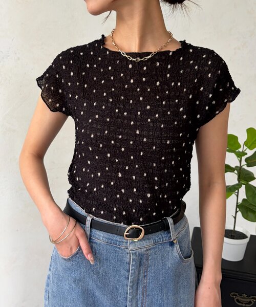 Chez toi（シェトワ）の「膨れ半袖プルオーバー（Tシャツ/カットソー・レディース・ブラック/ホワイト/ブラック系その他・FREE）」の19枚目の写真