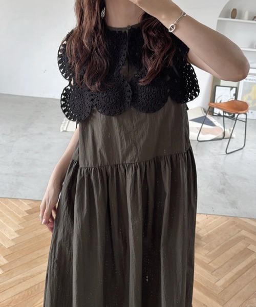 WILLFULLY(ウィルフリー)の「crochet knit layered nylon OP(ワンピース・レディース・ブラック/ブラウン/カーキ・FREE)」の12枚目の写真