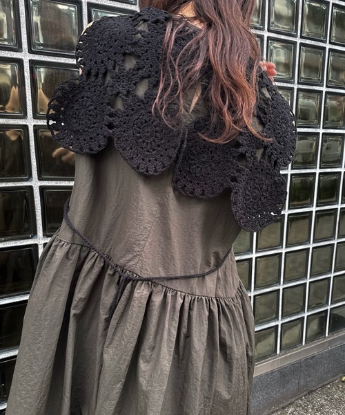WILLFULLY(ウィルフリー)の「crochet knit layered nylon OP(ワンピース・レディース・ブラック/ブラウン/カーキ・FREE)」の9枚目の写真