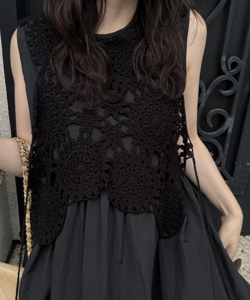 WILLFULLY(ウィルフリー)の「crochet knit layered nylon OP(ワンピース・レディース・ブラック/ブラウン/カーキ・FREE)」の21枚目の写真