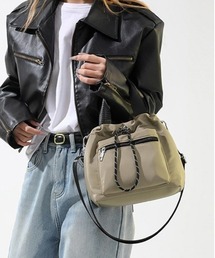 巾着バッグ ショルダー フロントファスナーポケット 2way