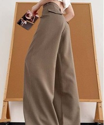 ハイウエスト フロントポケット付き ストレートワイドワークパンツ レディース 通勤パンツ A ラインボトム