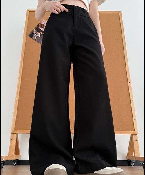 gossip!ロサンゼルス(ゴシップロサンゼルス)の「ハイウエスト フロントポケット付き ストレートワイドワークパンツ レディース 通勤パンツ A ラインボトム(デニムパンツ・レディース・ベージュ/ダークグレー/ブラック・S/M)」の1枚目の写真