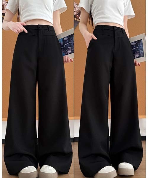 gossip!ロサンゼルス(ゴシップロサンゼルス)の「ハイウエスト フロントポケット付き ストレートワイドワークパンツ レディース 通勤パンツ A ラインボトム(デニムパンツ・レディース・ベージュ/ダークグレー/ブラック・S/M)」の6枚目の写真