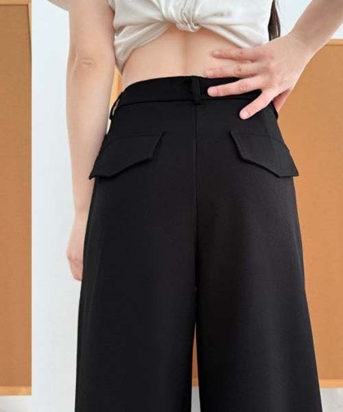 gossip!ロサンゼルス(ゴシップロサンゼルス)の「ハイウエスト フロントポケット付き ストレートワイドワークパンツ レディース 通勤パンツ A ラインボトム(デニムパンツ・レディース・ベージュ/ダークグレー/ブラック・S/M)」の7枚目の写真