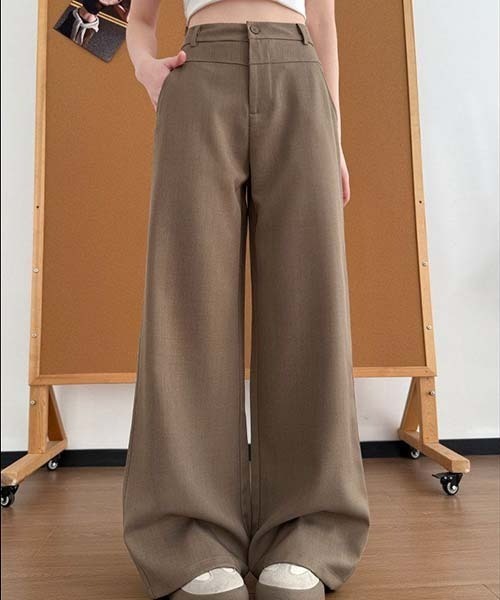 gossip!ロサンゼルス(ゴシップロサンゼルス)の「ハイウエスト フロントポケット付き ストレートワイドワークパンツ レディース 通勤パンツ A ラインボトム(デニムパンツ・レディース・ベージュ/ダークグレー/ブラック・S/M)」の10枚目の写真