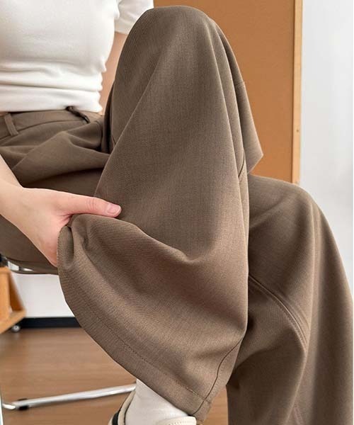 gossip!ロサンゼルス(ゴシップロサンゼルス)の「ハイウエスト フロントポケット付き ストレートワイドワークパンツ レディース 通勤パンツ A ラインボトム(デニムパンツ・レディース・ベージュ/ダークグレー/ブラック・S/M)」の11枚目の写真