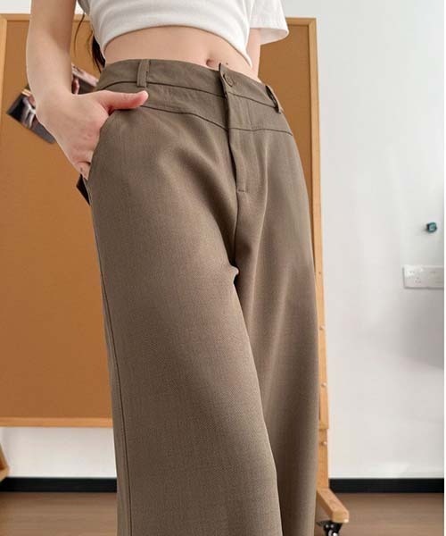 gossip!ロサンゼルス(ゴシップロサンゼルス)の「ハイウエスト フロントポケット付き ストレートワイドワークパンツ レディース 通勤パンツ A ラインボトム(デニムパンツ・レディース・ベージュ/ダークグレー/ブラック・S/M)」の12枚目の写真
