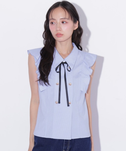 JILL by JILL STUART(ジルバイジルスチュアート)の「ダブル釦肩フリルブラウス(シャツ/ブラウス・レディース・ブルー系その他/ホワイト/ベージュ系その他・FREE)」の5枚目の写真