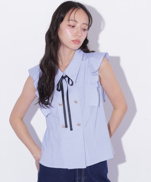 JILL by JILL STUART(ジルバイジルスチュアート)の「ダブル釦肩フリルブラウス(シャツ/ブラウス・レディース・ブルー系その他/ホワイト/ベージュ系その他・FREE)」の8枚目の写真