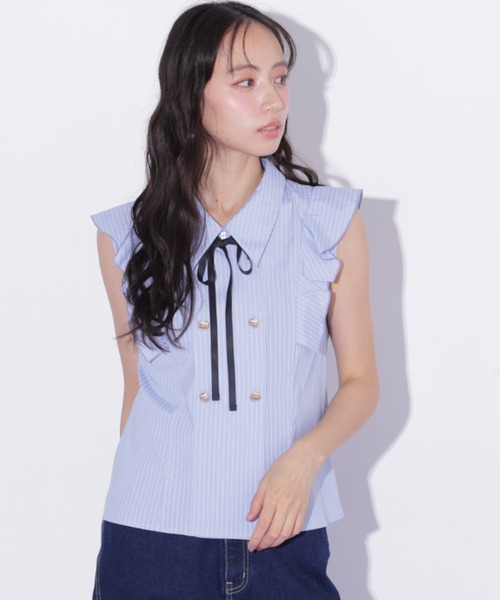 JILL by JILL STUART(ジルバイジルスチュアート)の「ダブル釦肩フリルブラウス(シャツ/ブラウス・レディース・ブルー系その他/ホワイト/ベージュ系その他・FREE)」の6枚目の写真