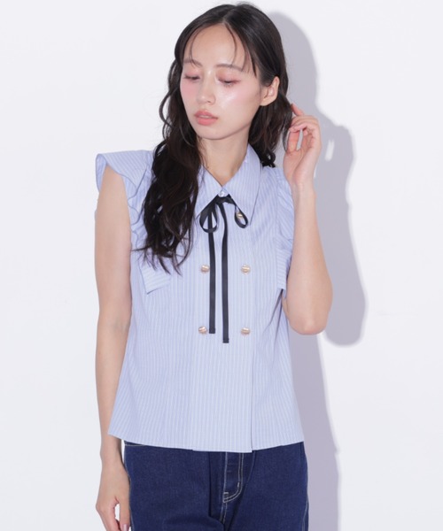 JILL by JILL STUART(ジルバイジルスチュアート)の「ダブル釦肩フリルブラウス(シャツ/ブラウス・レディース・ブルー系その他/ホワイト/ベージュ系その他・FREE)」の9枚目の写真