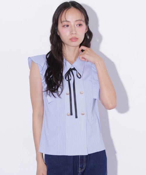 JILL by JILL STUART(ジルバイジルスチュアート)の「ダブル釦肩フリルブラウス(シャツ/ブラウス・レディース・ブルー系その他/ホワイト/ベージュ系その他・FREE)」の7枚目の写真