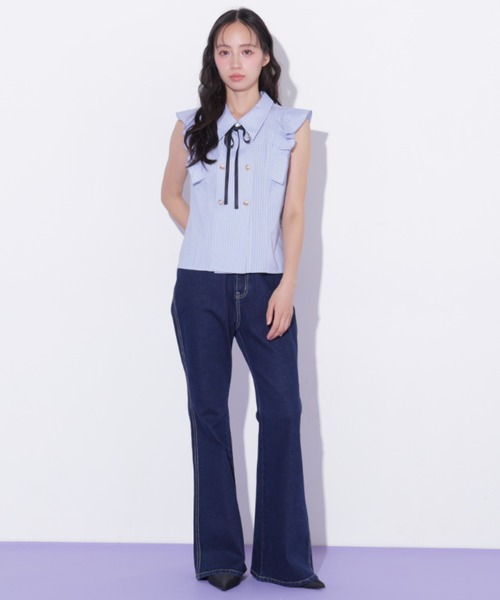 JILL by JILL STUART(ジルバイジルスチュアート)の「ダブル釦肩フリルブラウス(シャツ/ブラウス・レディース・ブルー系その他/ホワイト/ベージュ系その他・FREE)」の10枚目の写真