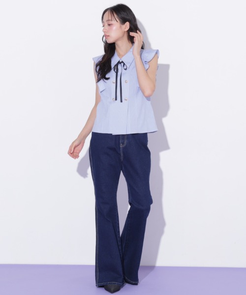 JILL by JILL STUART(ジルバイジルスチュアート)の「ダブル釦肩フリルブラウス(シャツ/ブラウス・レディース・ブルー系その他/ホワイト/ベージュ系その他・FREE)」の12枚目の写真