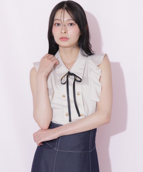 JILL by JILL STUART(ジルバイジルスチュアート)の「ダブル釦肩フリルブラウス(シャツ/ブラウス・レディース・ブルー系その他/ホワイト/ベージュ系その他・FREE)」の22枚目の写真