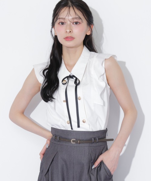 JILL by JILL STUART(ジルバイジルスチュアート)の「ダブル釦肩フリルブラウス(シャツ/ブラウス・レディース・ブルー系その他/ホワイト/ベージュ系その他・FREE)」の13枚目の写真