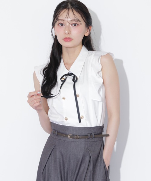 JILL by JILL STUART(ジルバイジルスチュアート)の「ダブル釦肩フリルブラウス(シャツ/ブラウス・レディース・ブルー系その他/ホワイト/ベージュ系その他・FREE)」の15枚目の写真