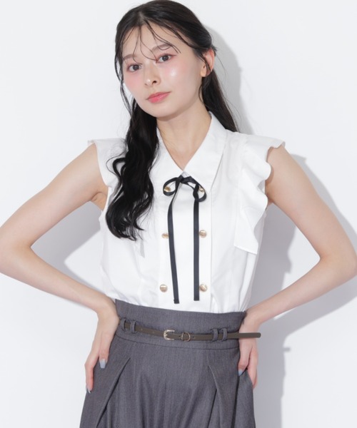 JILL by JILL STUART(ジルバイジルスチュアート)の「ダブル釦肩フリルブラウス(シャツ/ブラウス・レディース・ブルー系その他/ホワイト/ベージュ系その他・FREE)」の14枚目の写真