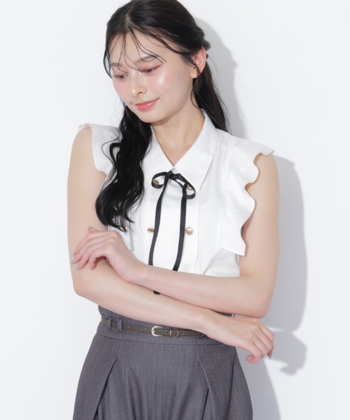 JILL by JILL STUART(ジルバイジルスチュアート)の「ダブル釦肩フリルブラウス(シャツ/ブラウス・レディース・ブルー系その他/ホワイト/ベージュ系その他・FREE)」の16枚目の写真