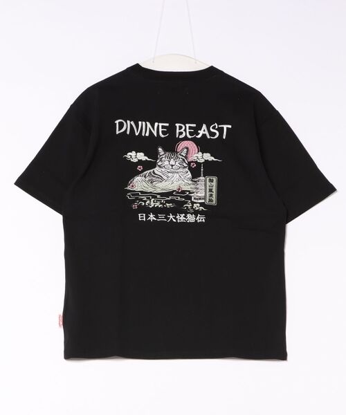 POWER TO THE PEOPLE(パワートゥーザピープル)の「NEKO 刺繍Tシャツ/和柄(Tシャツ/カットソー・メンズ・ブラック・M/L/LL)」の3枚目の写真