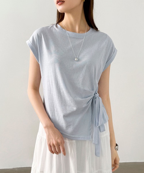 Girly Doll(ガーリードール)の「フレンチスリーブサイドリボン付きカットソー(Tシャツ/カットソー・レディース・イエロー/グレー/ブラック/ブルー・FREE)」の19枚目の写真