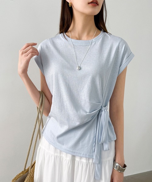Girly Doll(ガーリードール)の「フレンチスリーブサイドリボン付きカットソー(Tシャツ/カットソー・レディース・イエロー/グレー/ブラック/ブルー・FREE)」の13枚目の写真