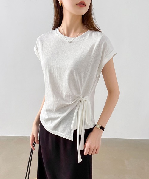 Girly Doll(ガーリードール)の「フレンチスリーブサイドリボン付きカットソー(Tシャツ/カットソー・レディース・イエロー/グレー/ブラック/ブルー・FREE)」の8枚目の写真