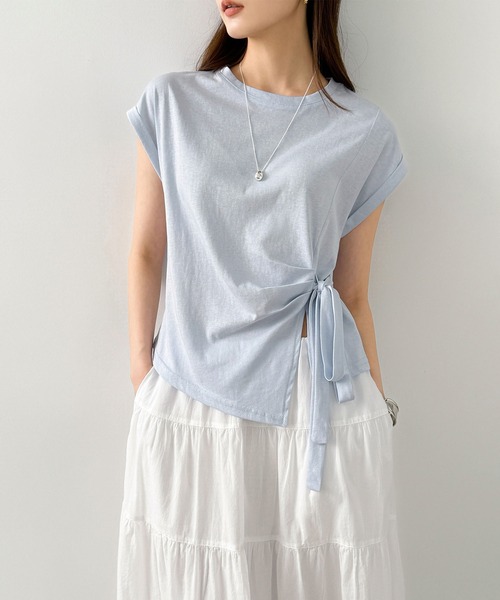 Girly Doll(ガーリードール)の「フレンチスリーブサイドリボン付きカットソー(Tシャツ/カットソー・レディース・イエロー/グレー/ブラック/ブルー・FREE)」の14枚目の写真