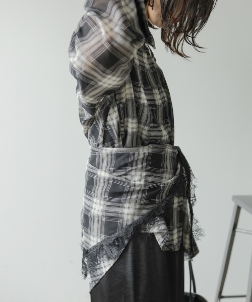 Bab(バブ)の「オンブレチェックレースショール/スカーフ(ストール/ショール・レディース・ブラック/ブラウン・M)」の3枚目の写真