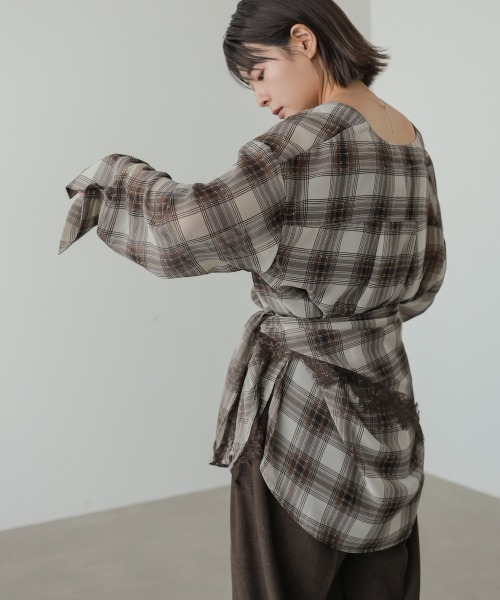 Bab(バブ)の「オンブレチェックレースショール/スカーフ(ストール/ショール・レディース・ブラック/ブラウン・M)」の10枚目の写真