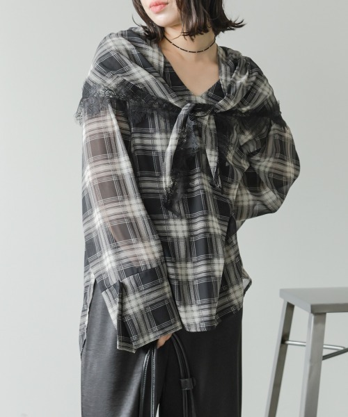 Bab(バブ)の「オンブレチェックレースショール/スカーフ(ストール/ショール・レディース・ブラック/ブラウン・M)」の14枚目の写真
