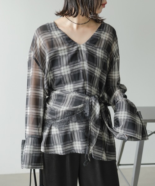 Bab(バブ)の「オンブレチェックレースショール/スカーフ(ストール/ショール・レディース・ブラック/ブラウン・M)」の18枚目の写真