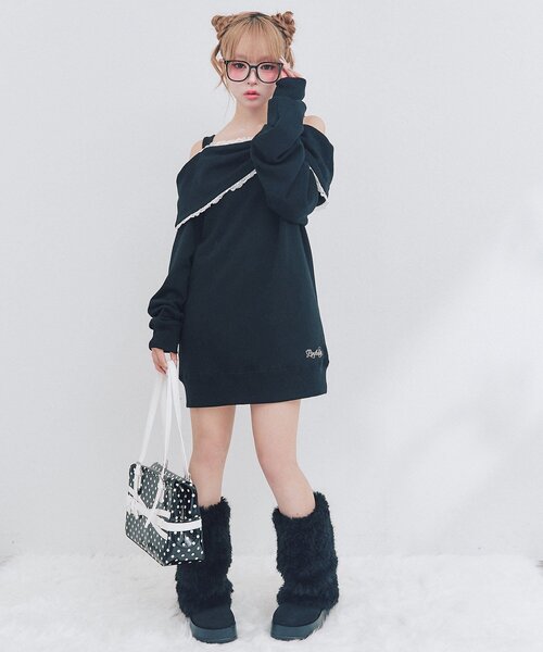 OLIVE des OLIVE(オリーブデオリーブ)の「Ribbon オフショルスウェット(Tシャツ/カットソー・レディース・ピンク/ブラック/トップグレー・FREE)」の15枚目の写真