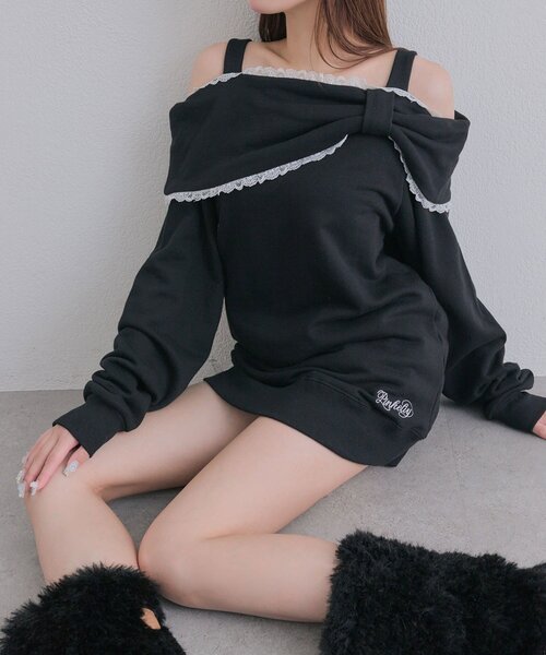 OLIVE des OLIVE(オリーブデオリーブ)の「Ribbon オフショルスウェット(Tシャツ/カットソー・レディース・ピンク/ブラック/トップグレー・FREE)」の16枚目の写真
