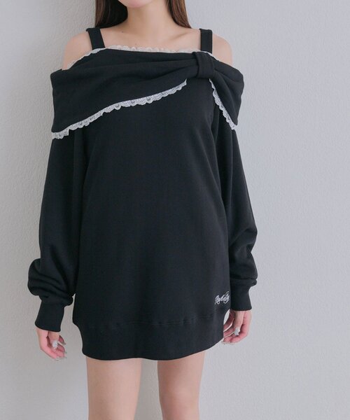 OLIVE des OLIVE(オリーブデオリーブ)の「Ribbon オフショルスウェット(Tシャツ/カットソー・レディース・ピンク/ブラック/トップグレー・FREE)」の19枚目の写真