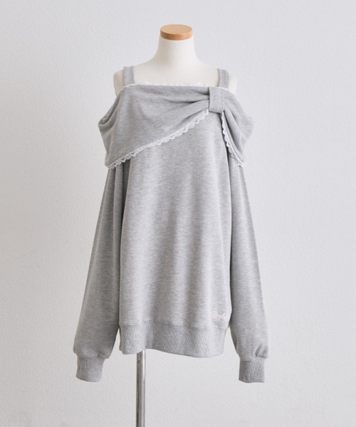 OLIVE des OLIVE(オリーブデオリーブ)の「Ribbon オフショルスウェット(Tシャツ/カットソー・レディース・ピンク/ブラック/トップグレー・FREE)」の5枚目の写真