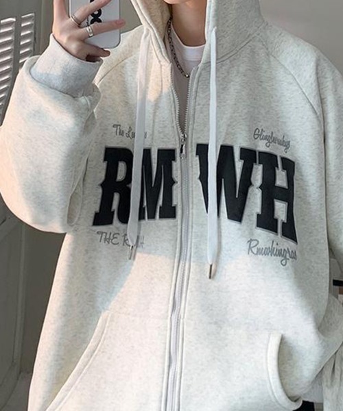KELVIN(ケルヴァン)の「Varsity Print Zip Hoodie バーシティプリントジップフーディー(パーカー・メンズ・ライトグレー/ブラック・MEDIUM/LARGE)」の6枚目の写真