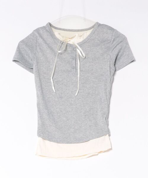 L LABEL（エルラベル）の「レイヤードボタンTシャツ（Tシャツ/カットソー・レディース・グレー/ピンク/ブルー/ブラック・FREE）」の3枚目の写真