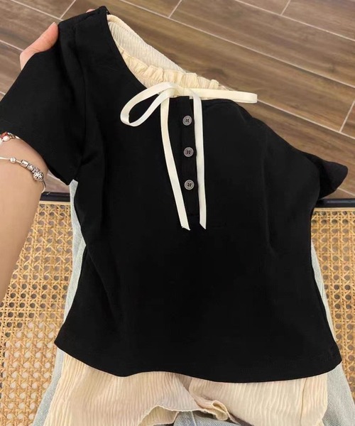 L LABEL（エルラベル）の「レイヤードボタンTシャツ（Tシャツ/カットソー・レディース・グレー/ピンク/ブルー/ブラック・FREE）」の5枚目の写真