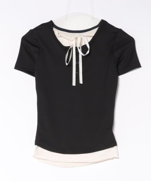L LABEL（エルラベル）の「レイヤードボタンTシャツ（Tシャツ/カットソー・レディース・グレー/ピンク/ブルー/ブラック・FREE）」の8枚目の写真