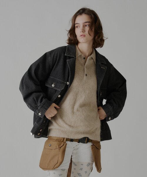 WHIMSIC(ウィムジック)の「【UNISEX】Mー42ジャケット(デニムジャケット・レディース・ライトベージュ/チャコールグレー・FREE)」の4枚目の写真