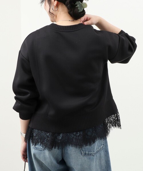 MICO COULIER(ミコクリエ)の「《セットアップ対応》軽量ボンディング裾レースプルオーバー(Tシャツ/カットソー・レディース・グレイッシュベージュ/ブラック・38)」の6枚目の写真