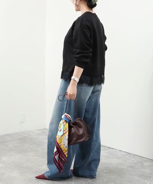 MICO COULIER(ミコクリエ)の「《セットアップ対応》軽量ボンディング裾レースプルオーバー(Tシャツ/カットソー・レディース・グレイッシュベージュ/ブラック・38)」の7枚目の写真